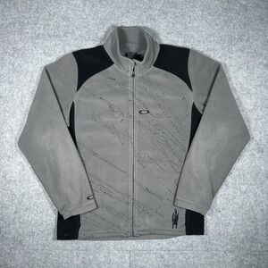 Oakley Fleece Jacket Mens Medium Grey Black Full Zip Y2K Gorpcore Hiking Outdoor